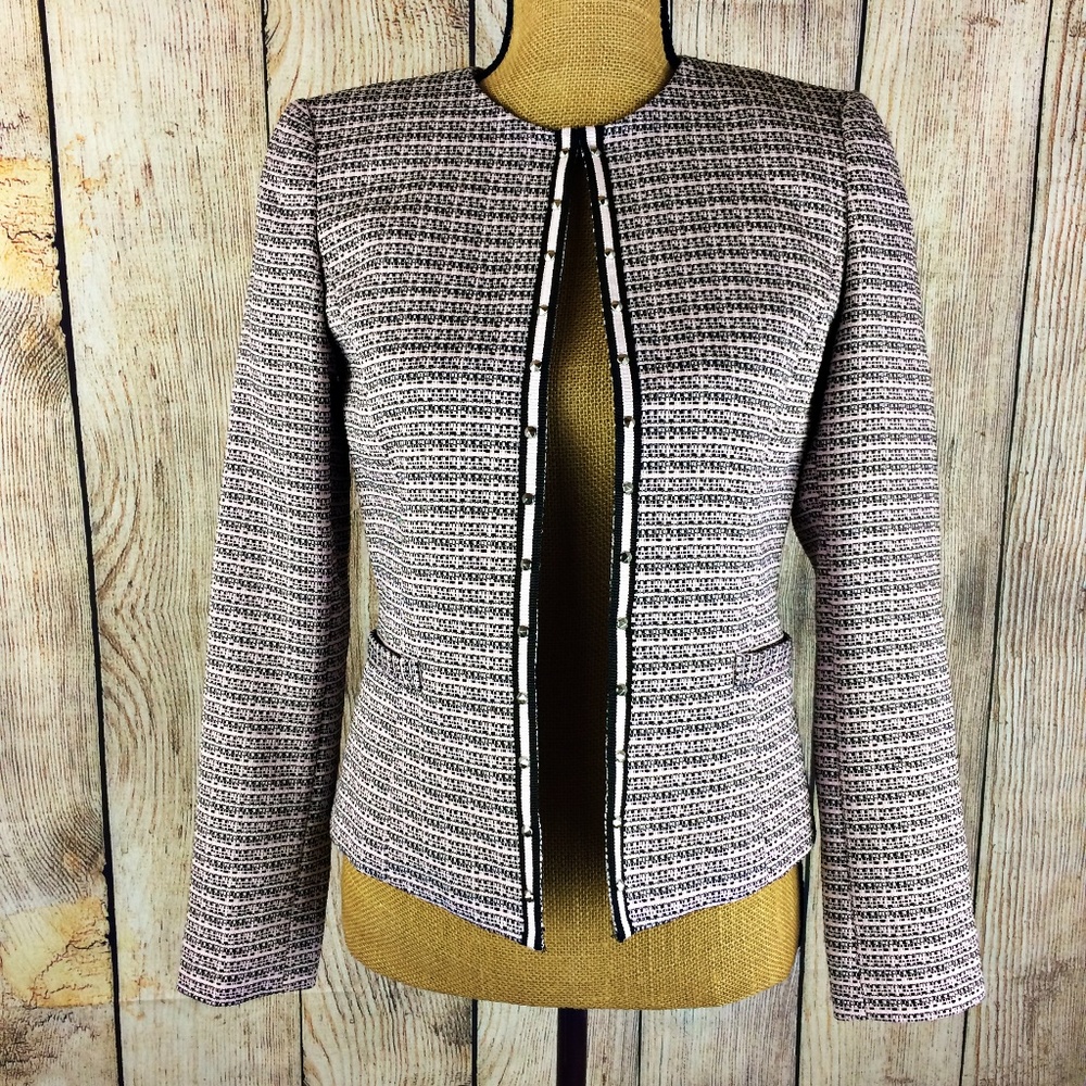 Tahari Pink & Black Silver Studded Blazer Sz 2